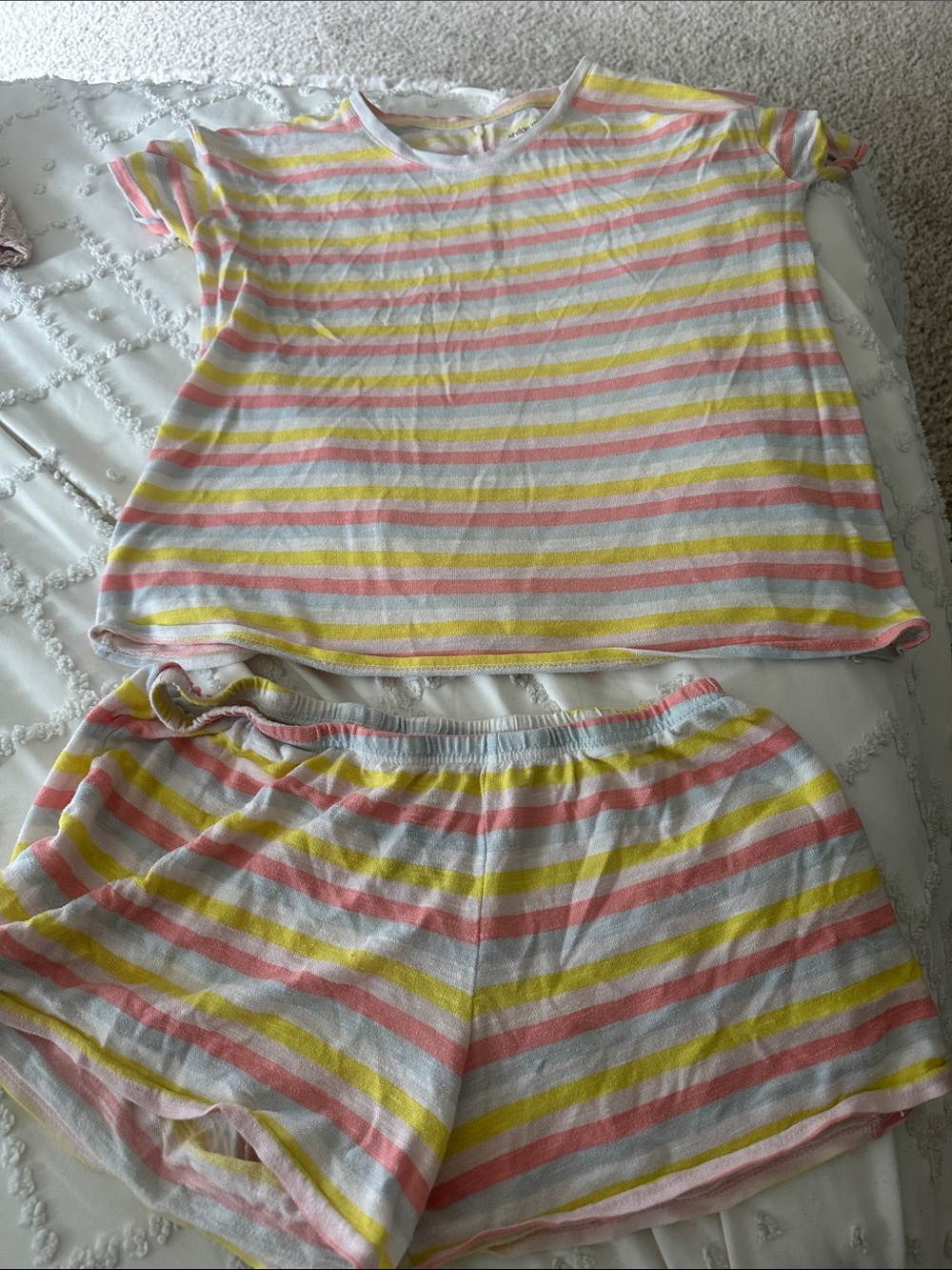 Xhilaration Pink Yellow White Striped Sleep Top